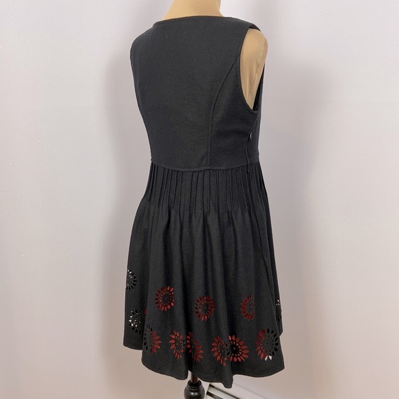 Double Breasted Empire A-line Black Wool Blend Die-cut Red Hem Dress Size 6 - Picture 4 of 16